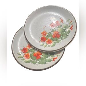 Nasturtium Floral Stone Ware Dinner Plates - Orange & Green By Ranmaru